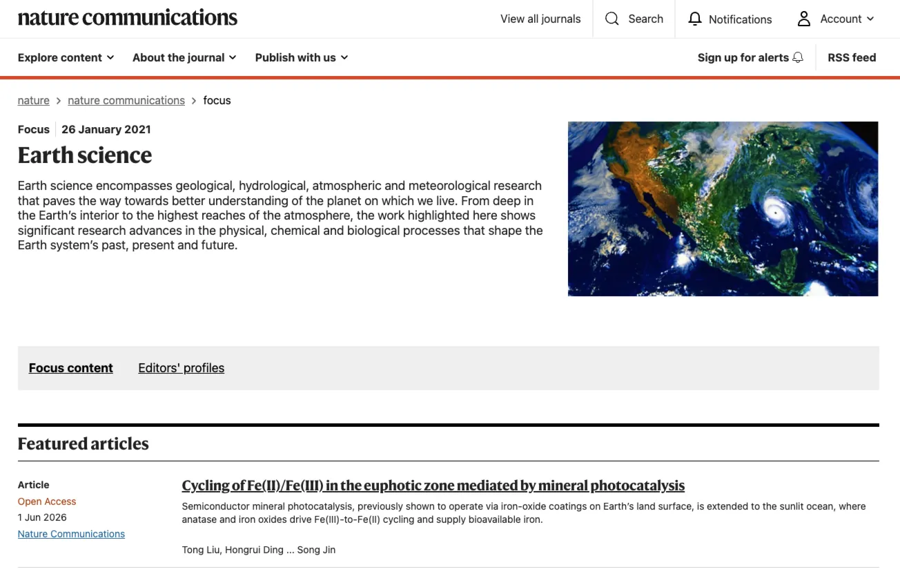 Nature Communications Earth science Editors’ Highlights 页面截图